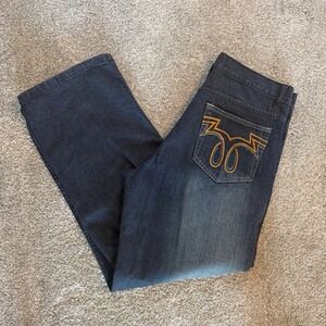 Outback Rider Mens Wide Leg Skater Jeans 32x32 Dark Wash Embroidered Y2K Baggy